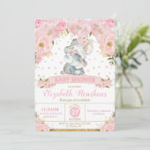 Elephant Floral Baby Shower Invitation Girl Einladung (Stehend Vorderseite)