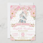 Elephant Floral Baby Shower Invitation Girl Einladung (Vorderseite)