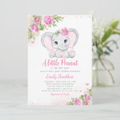 Elephant Floral Baby Shower Invitation Girl Einladung (Stehend Vorderseite)
