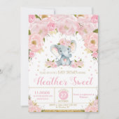 Elephant Floral Baby Shower Invitation Girl Einladung (Vorderseite)