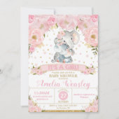 Elephant Floral Baby Shower Invitation Girl Einladung (Vorderseite)