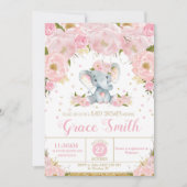 Elephant Floral Baby Shower Invitation Girl Einladung (Vorderseite)