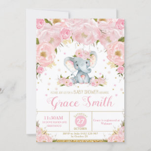 Elephant Floral Baby Shower Invitation Girl Einladung