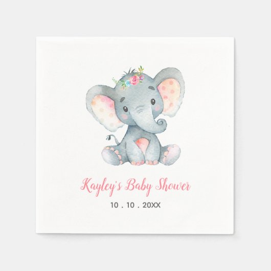 Elephant (Floral) Babydusche Napkin Serviette (Vorderseite)