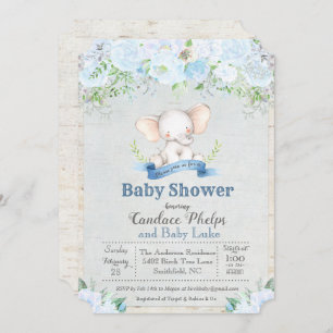 Elephant Floral Boy Baby Shower Einladung