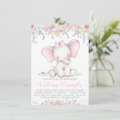 Elephant Floral Diamond Girl Babydusche Einladung (Stehend Vorderseite)