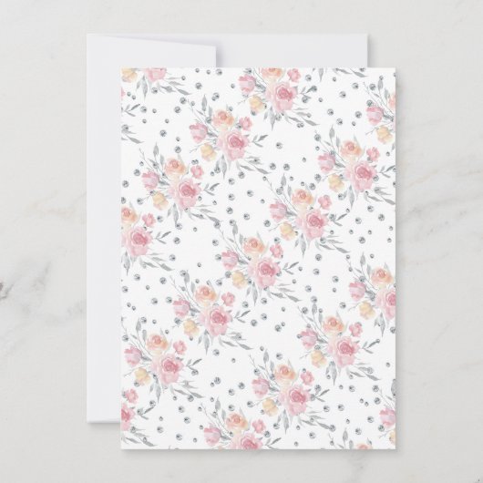 Elephant Floral Diamond Girl Babydusche Einladung (Rückseite)