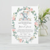 Elephant Floral Greenery Baby Shower von Mail Girl Einladung (Stehend Vorderseite)