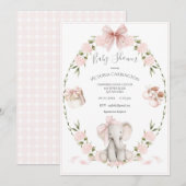 Elephant Floral Hydrangeas Pink Girl Baby Shower Einladung (Vorne/Hinten)