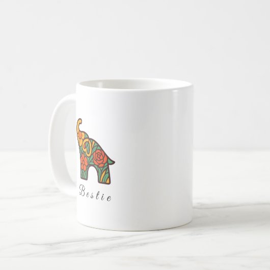 Elephant Floral Keramik Tasse, Freundschaftsgesche Kaffeetasse (Vorderseite Links)