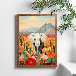 Elephant Floral Wüste Berg farbenfroh Poster