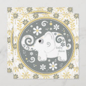 Elephant Floral Yellow Gray Baby Dusche Einladung (Vorne/Hinten)