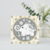 Elephant Floral Yellow Gray Baby Dusche Einladung (Stehend Vorderseite)