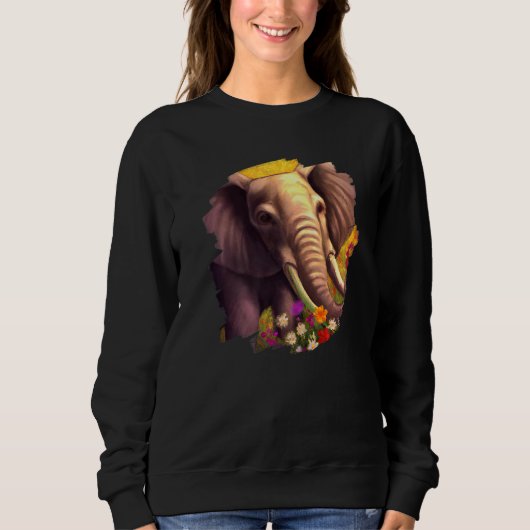 Elephant Flowers Cute Painting Flower Elephant 1 Sweatshirt (Vorderseite)