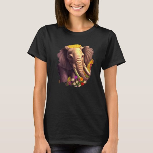 Elephant Flowers Cute Painting Flower Elephant 1 T-Shirt (Vorderseite)