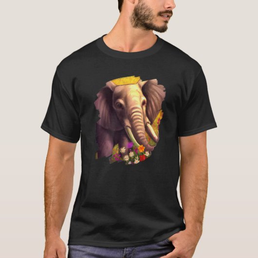 Elephant Flowers Cute Painting Flower Elephant 1 T-Shirt (Vorderseite)