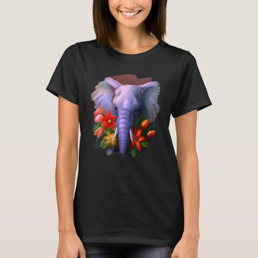 Elephant Flowers Cute Painting Flower Elephant 3 T-Shirt (Vorderseite)
