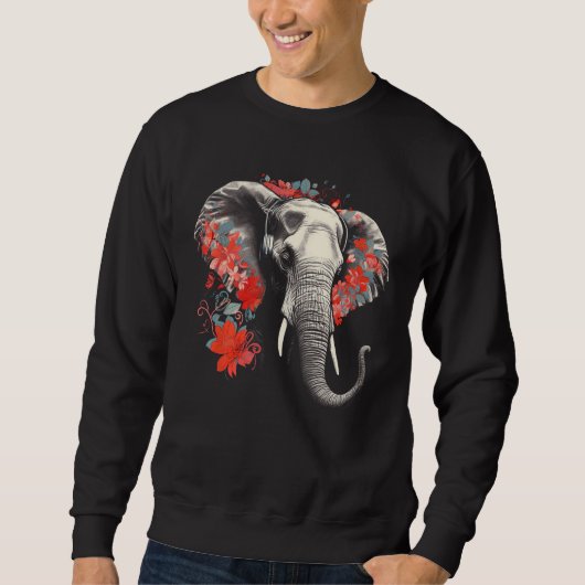 Elephant Flowers Music Animal Elephant Sweatshirt (Vorderseite)