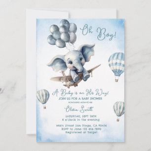 Elephant Flugzeug Adventure Oh Boy Baby Shower Einladung