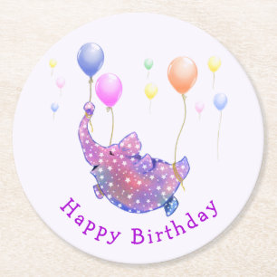 Elephant Flying Birthday Paper Untersetzer Balloon