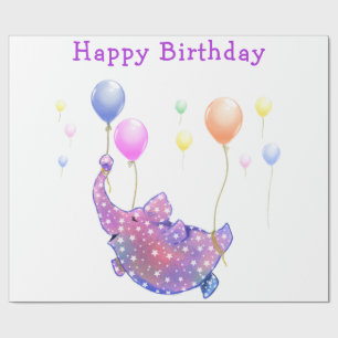 Elephant Flying Colorful Balloons Baby Geburtstag Geschenkpapier
