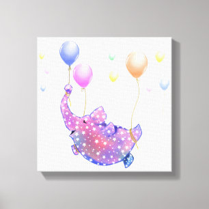 Elephant Flying Colorful Balloons Canvas Print Leinwanddruck