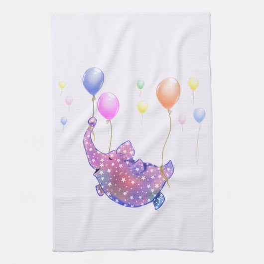 Elephant Flying Kitchen Towel Colorful Balloons Geschirrtuch (Vertikal)