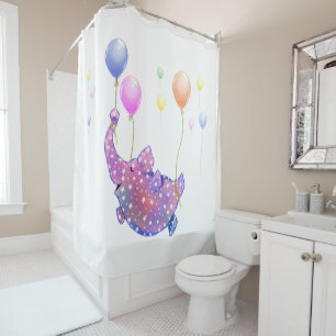 Elephant Flying Shower Vorhang farbenfrohe Balloon