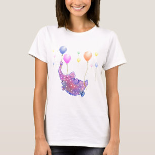 Elephant Flying T - Shirt Bunte Ballons