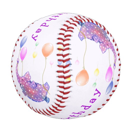 Elephant Flying with Balloons Funny Birthday Gesch Baseball (Schrägansicht)