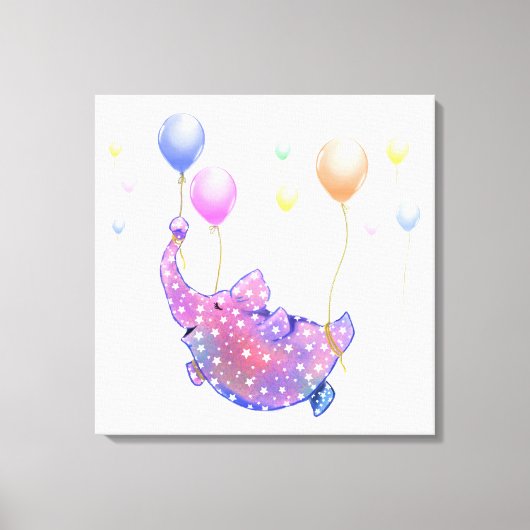 Elephant Flying with Balloons Funny Canvas Print Leinwanddruck (Vorderseite)