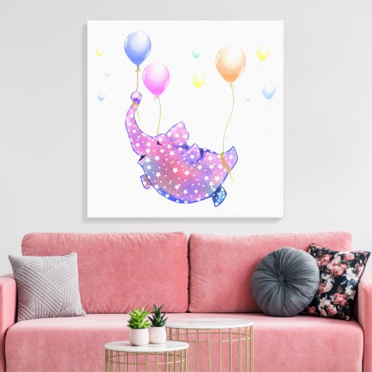 Elephant Flying with Balloons Funny Canvas Print Leinwanddruck (Insitu (Wohnzimmer))