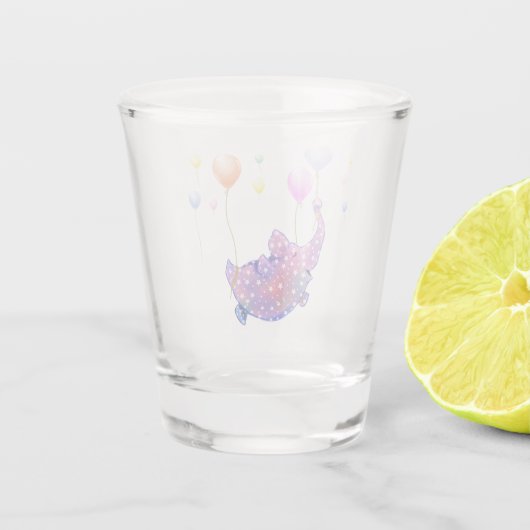 Elephant Flying with Balloons Funny Shot Glass Schnapsglas (Rückseite)
