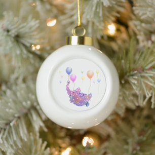 Elephant Flying with Balloons Weihnachtsschmuck Keramik Kugel-Ornament
