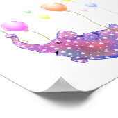 Elephant Flying with Colorful Balloons Poster (Ecke)