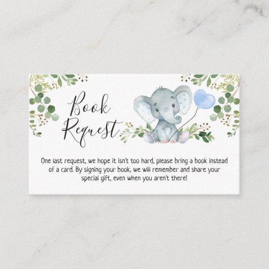 Elephant Foliage Baby Shower Book Anfrage Begleitkarte (Vorderseite)