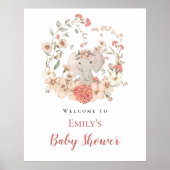 Elephant Foliage Peach Welcome Baby Dusche Poster (Vorne)