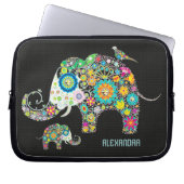 Elephant Form farbenfrohe Retro-Blume Laptopschutzhülle (Vorderseite)