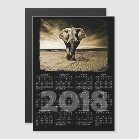 Elephant Foto 2018 Kalender Magnetkarte (Vorne/Hinten)