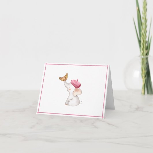 Elephant French Pink Girl Baby Shower Karte (Vorderseite)