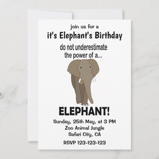 Elephant Funny Niedlich Elephant Geburtstag Einladung (Vorderseite)