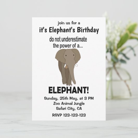 Elephant Funny Niedlich Elephant Geburtstag Einladung (Stehend Vorderseite)