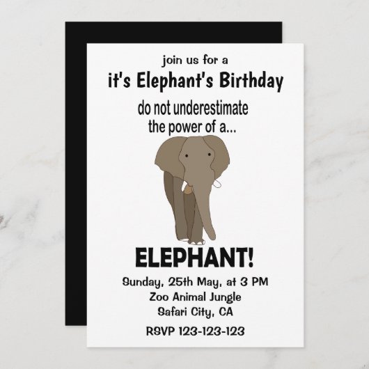 Elephant Funny Niedlich Elephant Geburtstag Einladung (Vorne/Hinten)