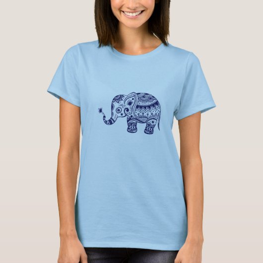Elephant für Niedliche Blume in Navy Blue Tones T-Shirt (Vorderseite)