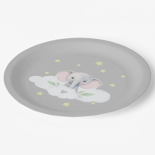 Elephant Gender Neutral Baby Duschgeschirr Pappteller (Schrägansicht)