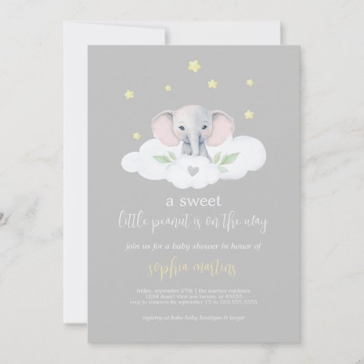 Elephant Gender Neutral Baby Shower Einladung (Vorderseite)
