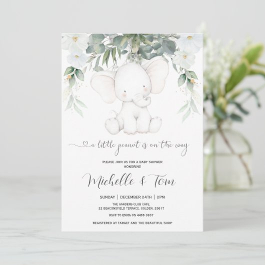 Elephant Gender Neutral Baby Shower Einladung (Stehend Vorderseite)