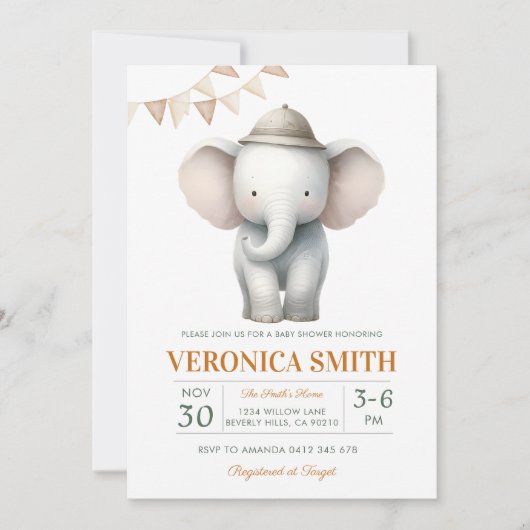 Elephant Gender Neutral Baby Shower Einladung (Vorderseite)