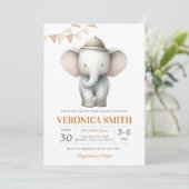 Elephant Gender Neutral Baby Shower Einladung (Stehend Vorderseite)