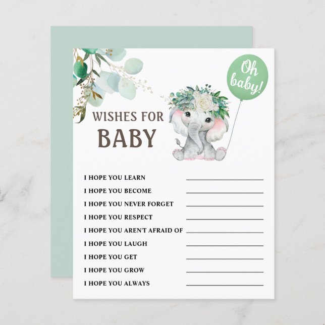 Elephant Gender Neutral Baby Shower Game (Vorne/Hinten)